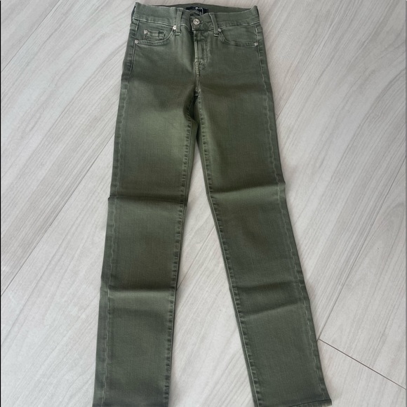 7 For All Mankind military green mid rise Roxanne slim illusion woodland jeans. - Picture 5 of 7